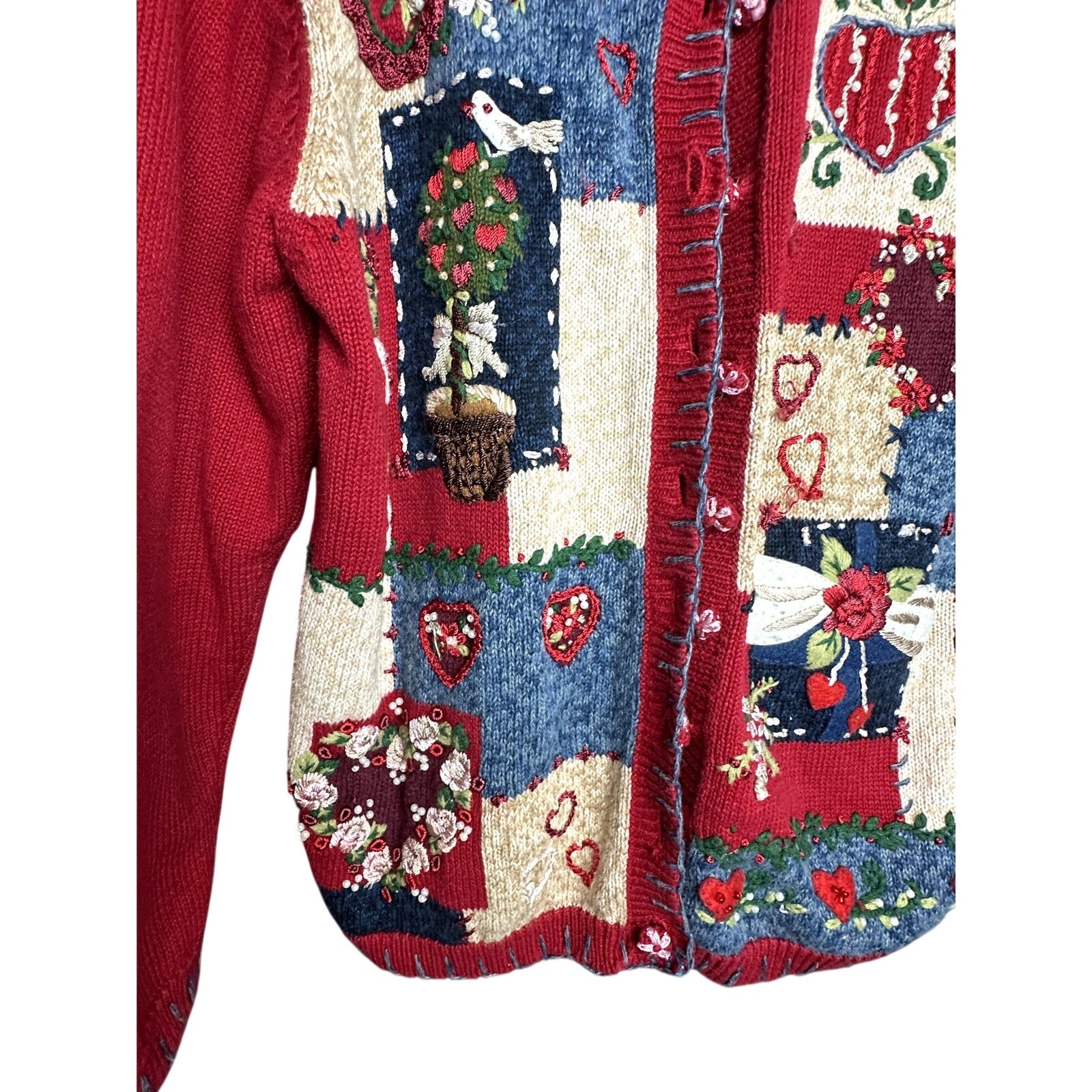 Preloved - Vintage Heirloom Valentine Collectible - Cardigan - Red/ Multicolor