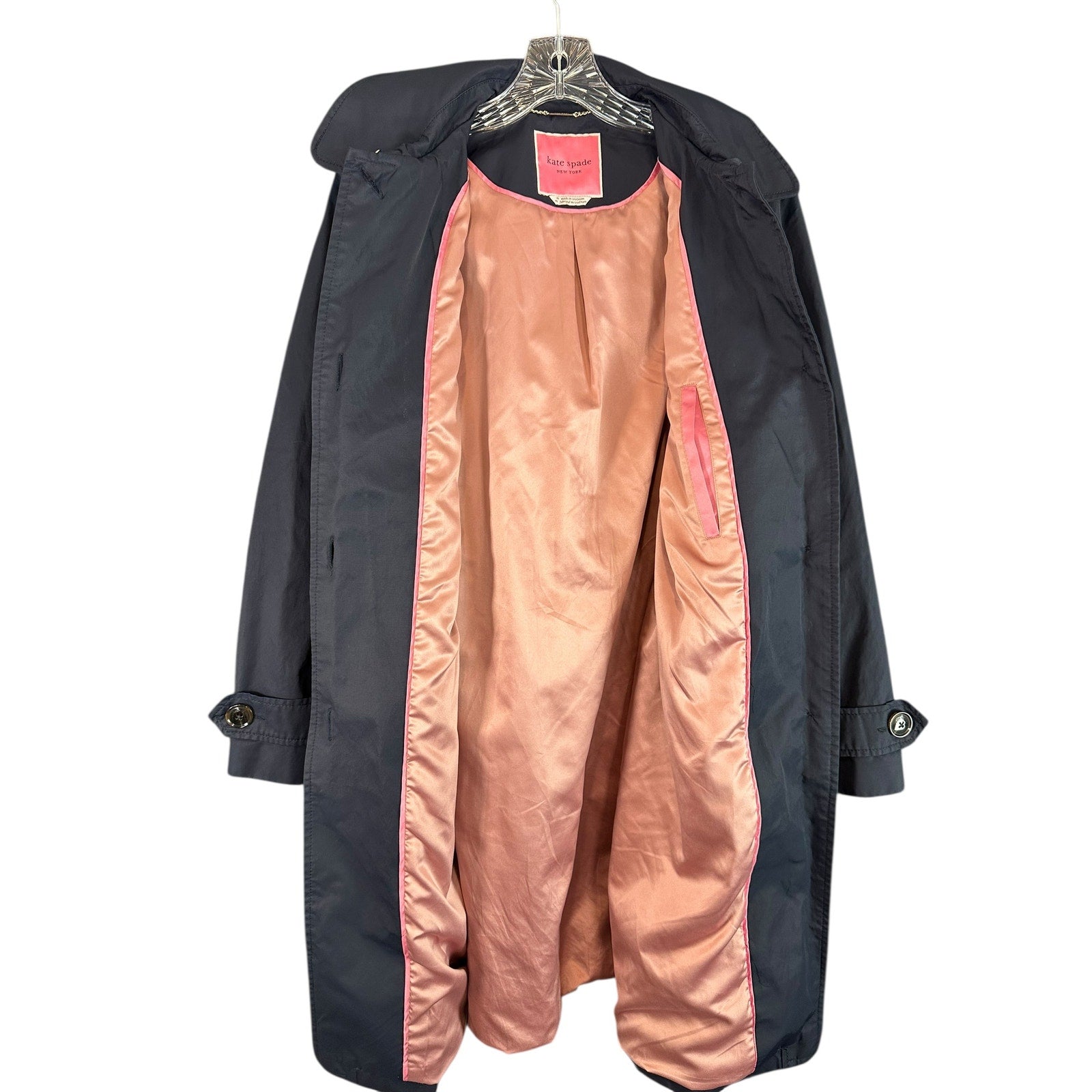Y2K Trench Coat in navy Blue with pink lining
