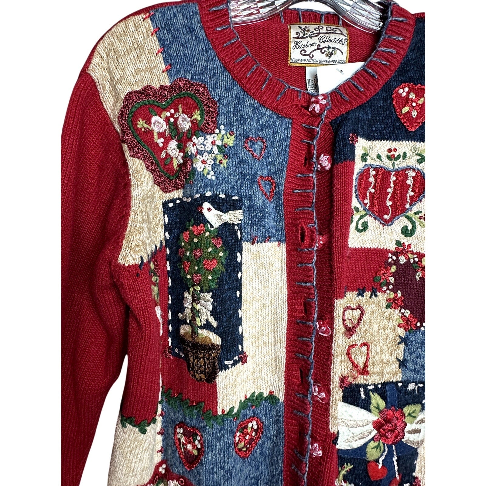 Preloved - Vintage Heirloom Valentine Collectible - Cardigan - Red/ Multicolor