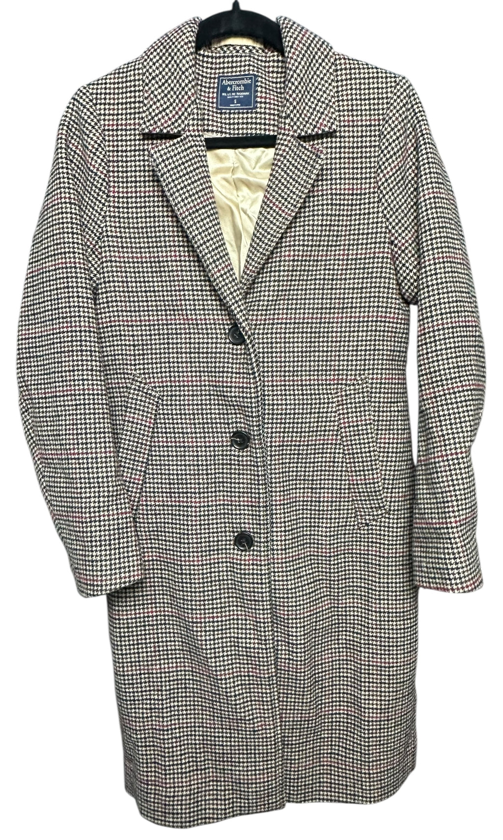 Abercrombie & Fitch Dad Over Coat Women’s Large Houndstooth Wool Blend