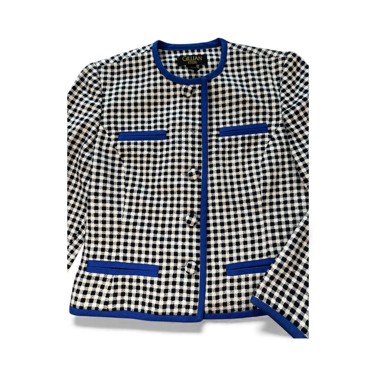 Vintage Blue Picnic Pattern Blazer